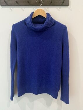 Patricia Adams 100% cashmere Navy Blue Cowl Neck Sweater Thick Warm Cozy Knit